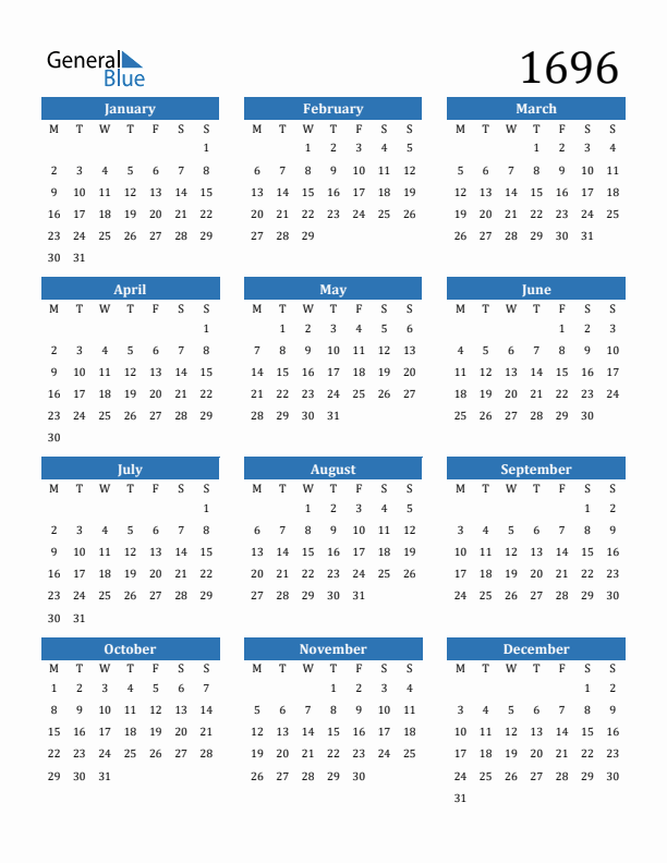 1696 Calendar