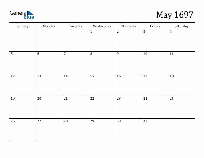 May 1697 Calendar