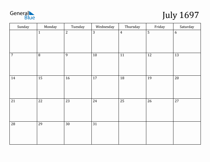 July 1697 Calendar