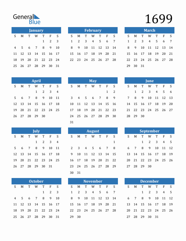 1699 Calendar