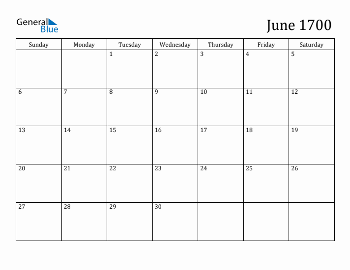 June 1700 Calendar