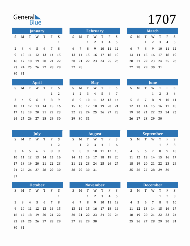 1707 Calendar