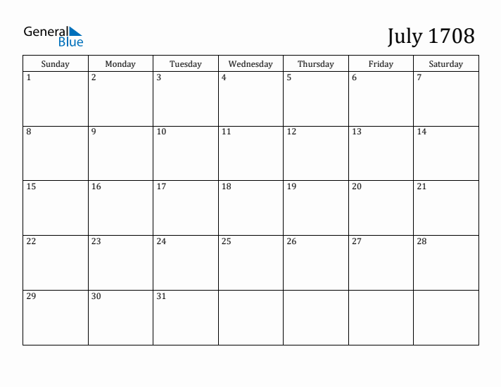 July 1708 Calendar