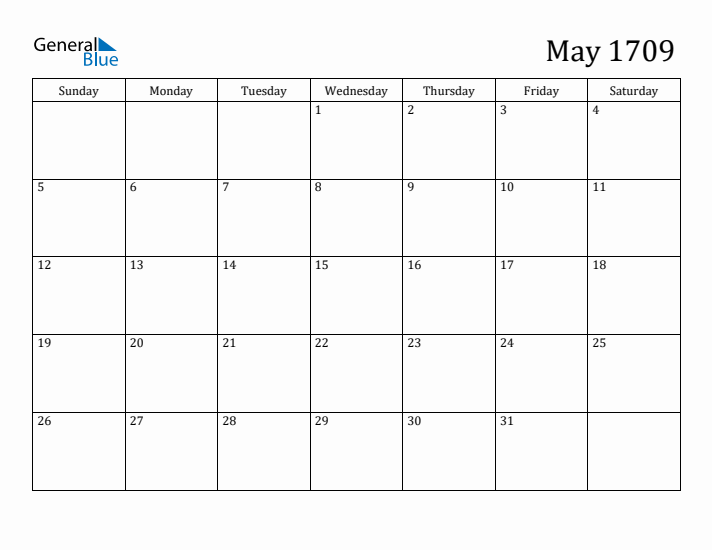 May 1709 Calendar