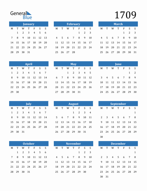 1709 Calendar