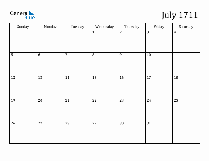 July 1711 Calendar