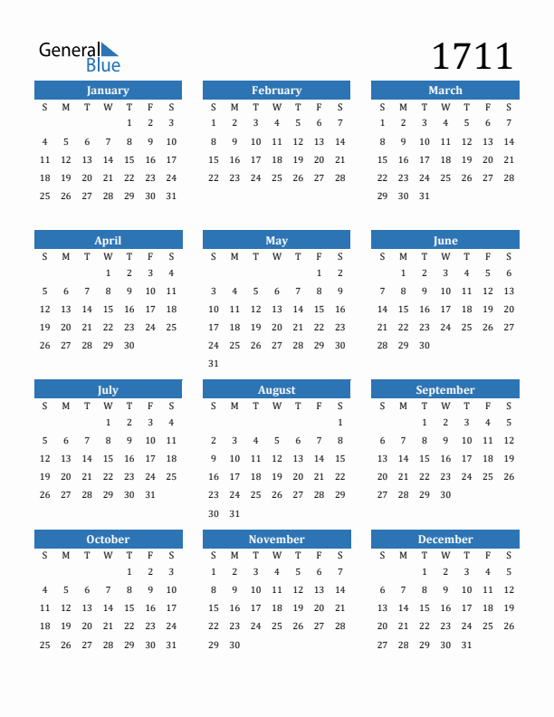 1711 Calendar