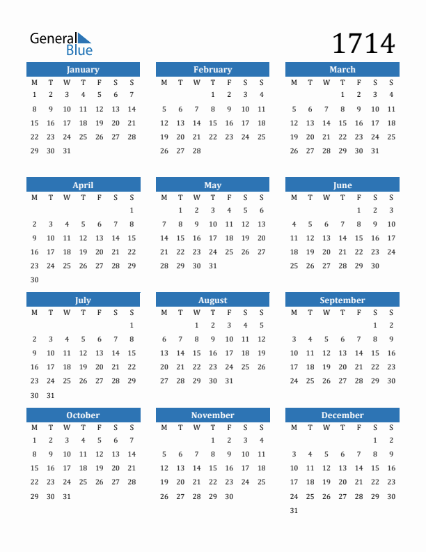 1714 Calendar