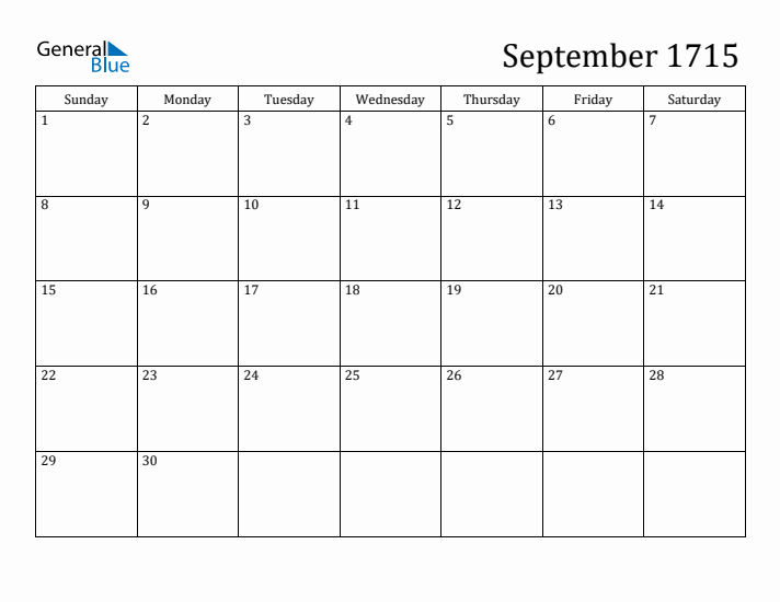 September 1715 Calendar