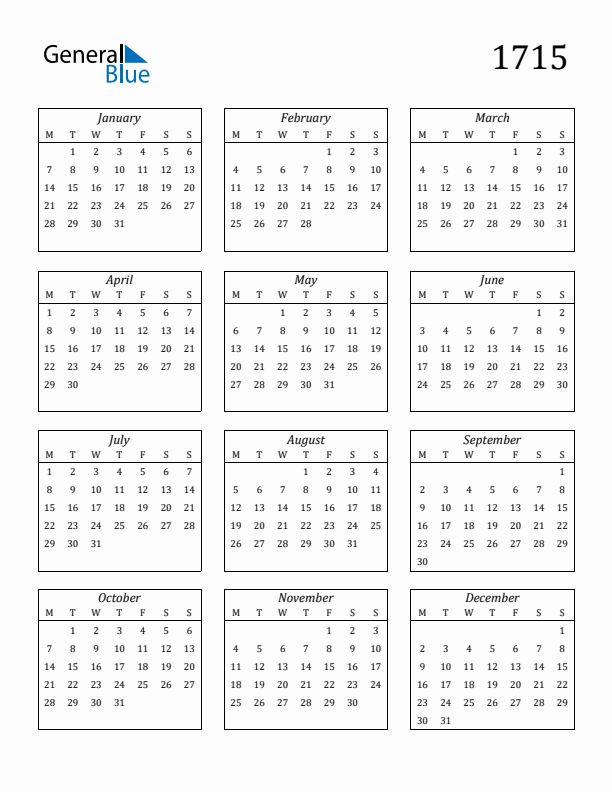 Blank Calendar 1715