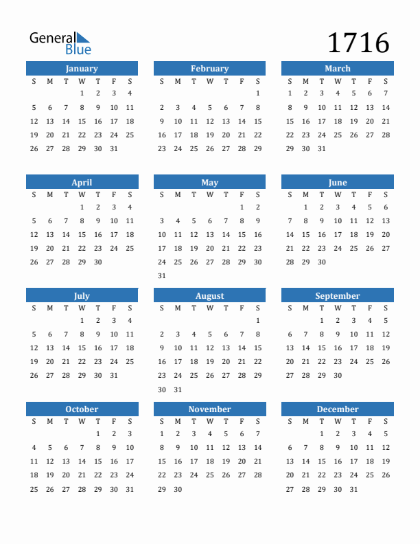 1716 Calendar