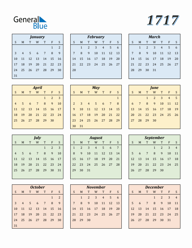 Calendar for 1717 (Sunday Start)