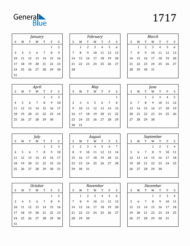 Blank Calendar 1717