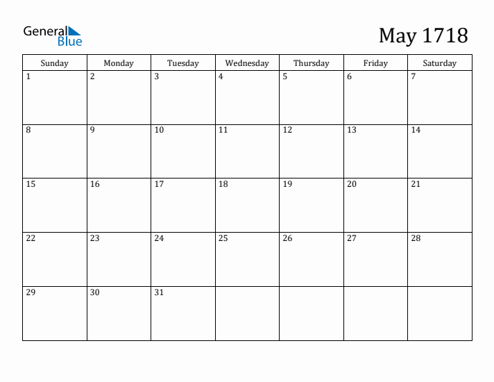 May 1718 Calendar