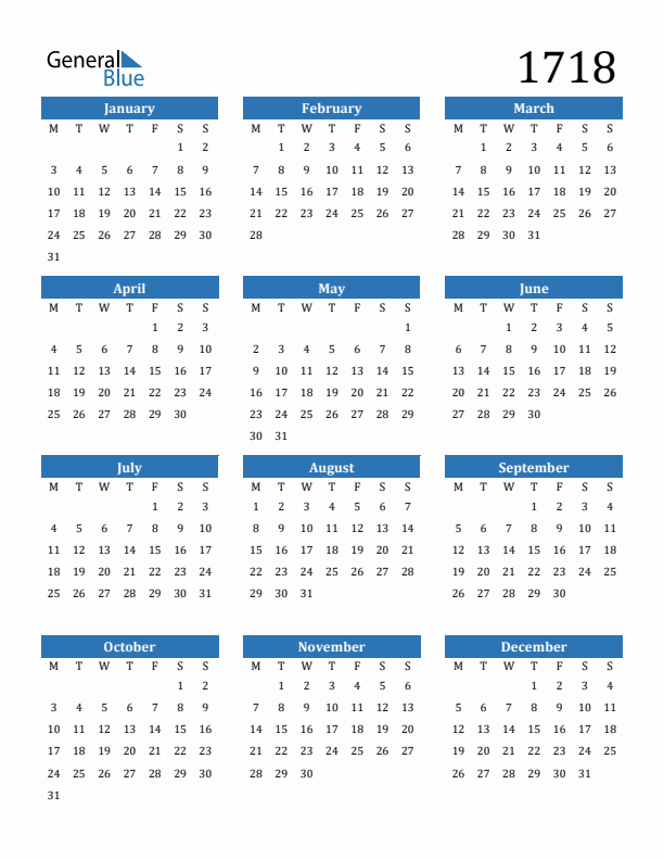 1718 Calendar