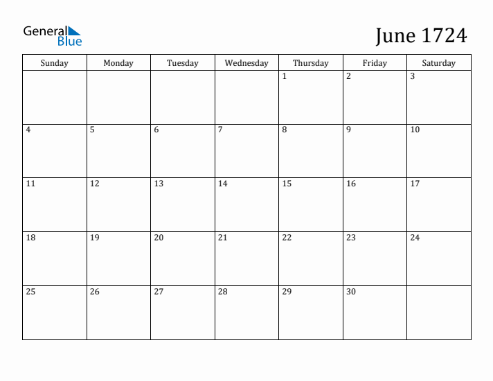 June 1724 Calendar