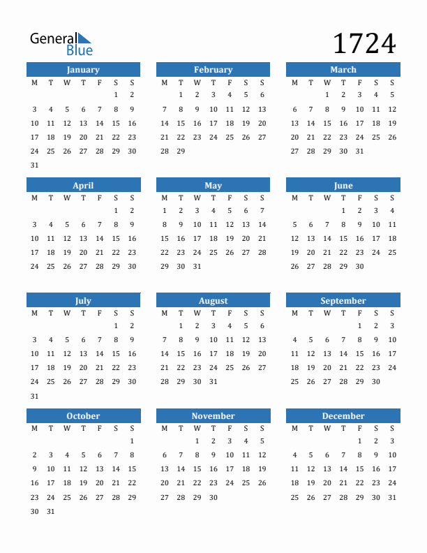 1724 Calendar