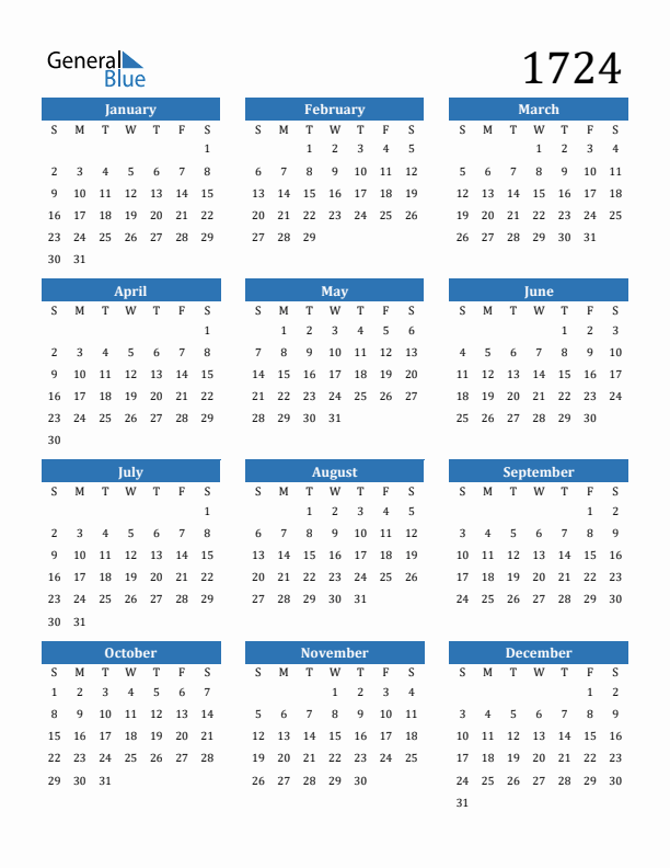 1724 Calendar