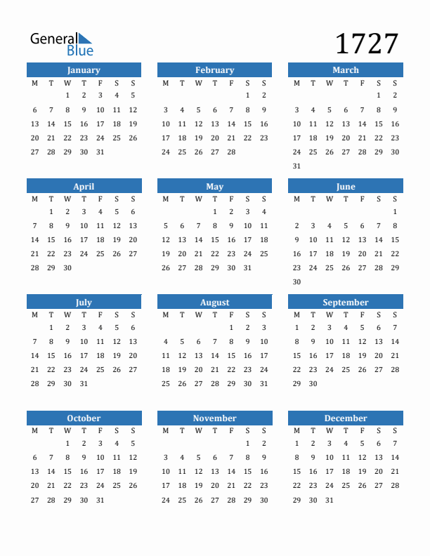 1727 Calendar