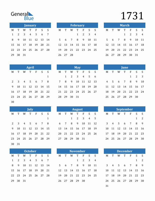 1731 Calendar