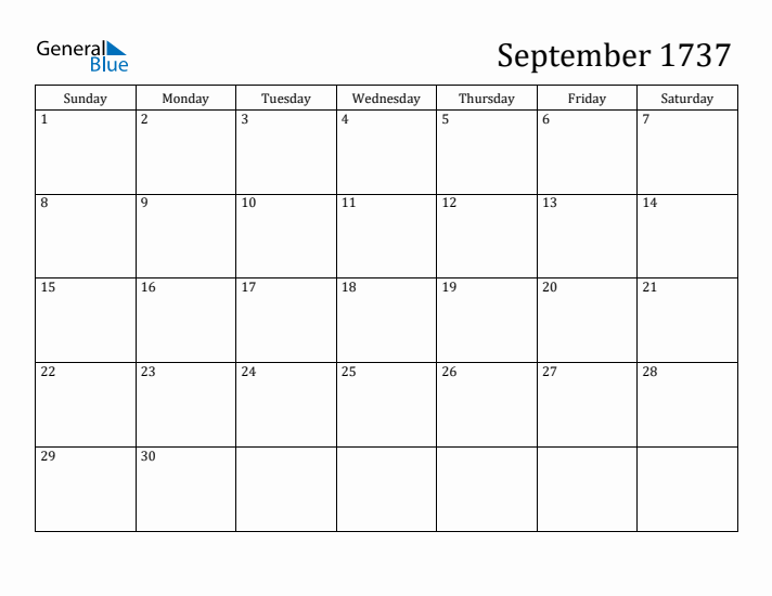 September 1737 Calendar