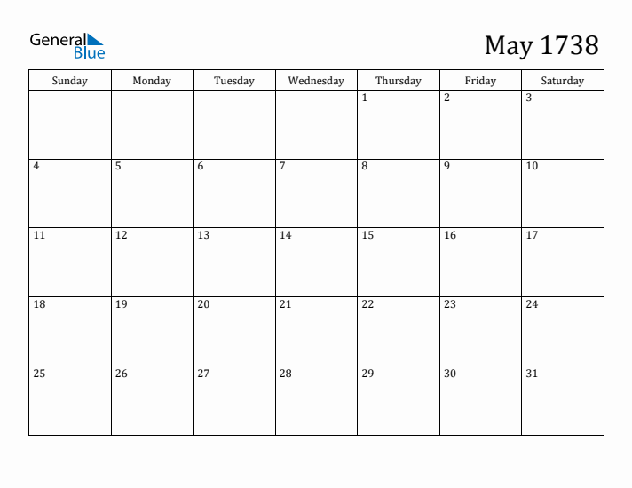 May 1738 Calendar