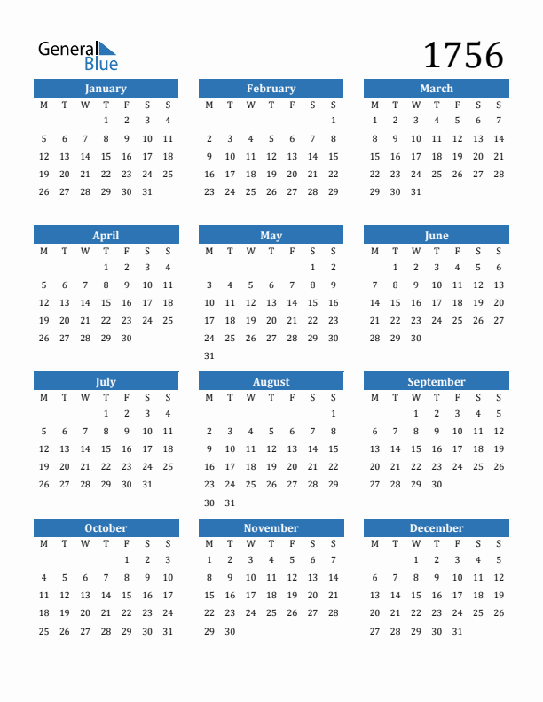 1756 Calendar