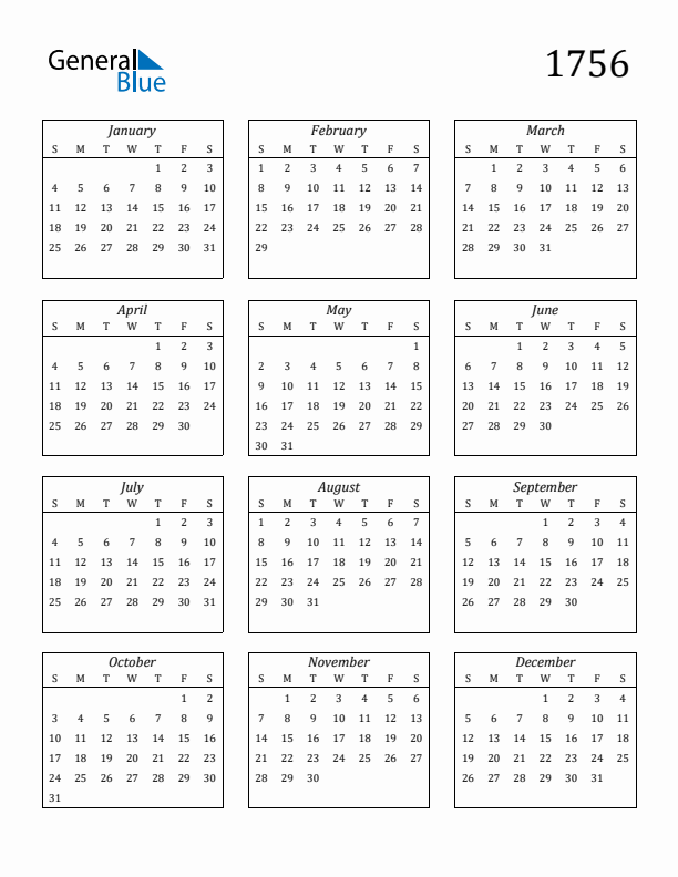 Blank Calendar 1756