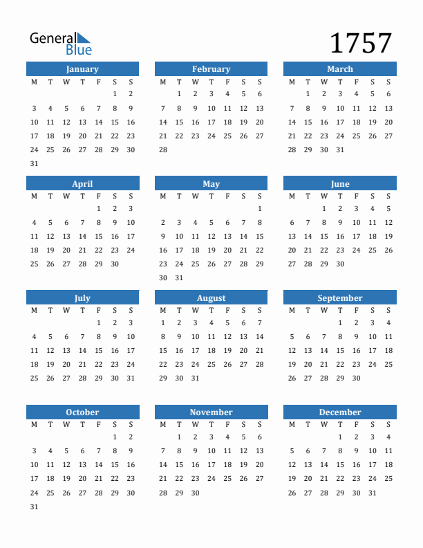 1757 Calendar