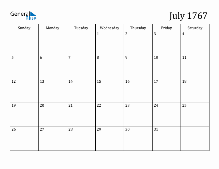 July 1767 Calendar