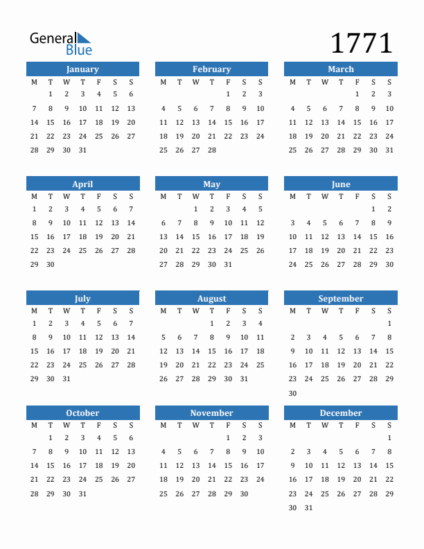 1771 Calendar