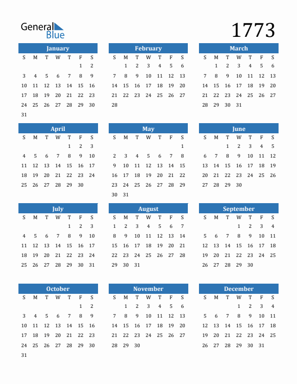 1773 Calendar