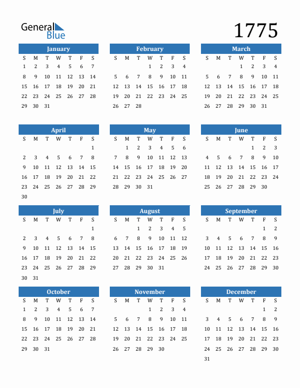 1775 Calendar