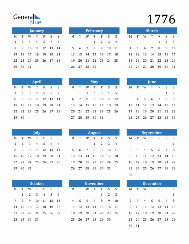 1776 Calendar