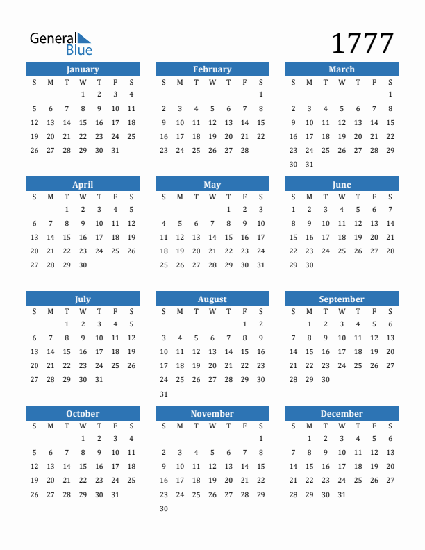 1777 Calendar