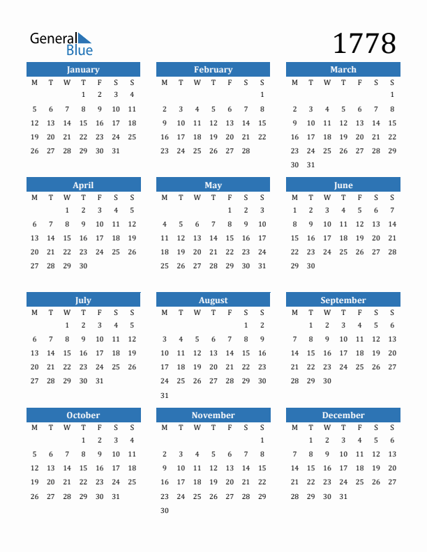 1778 Calendar