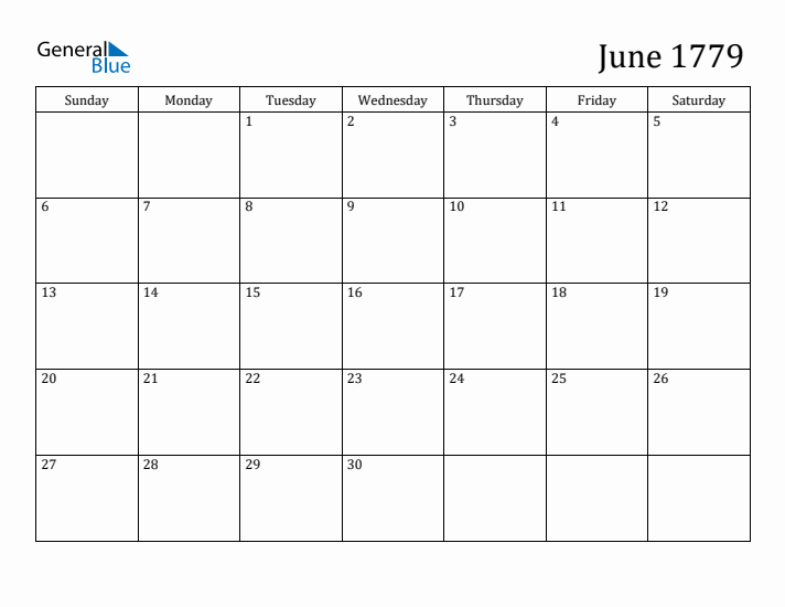 June 1779 Calendar