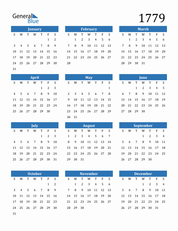 1779 Calendar