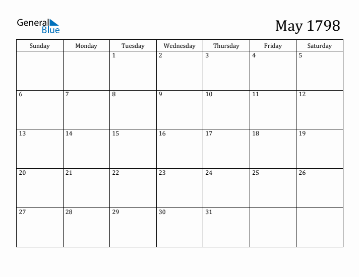 May 1798 Calendar