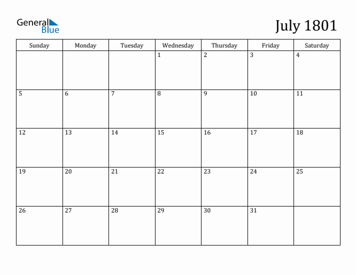 July 1801 Calendar