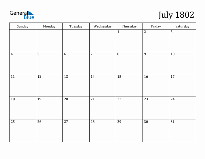 July 1802 Calendar