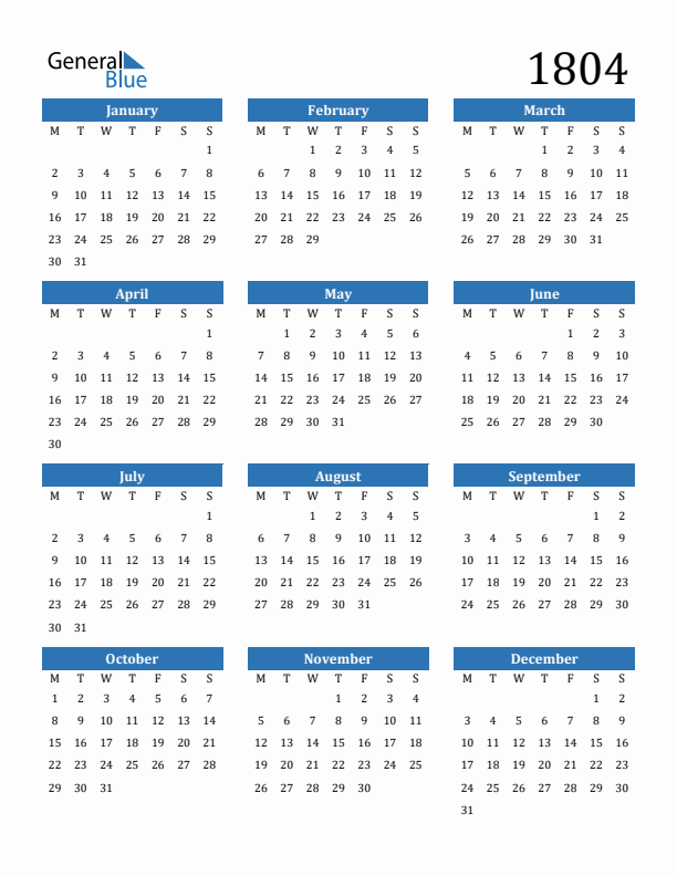 1804 Calendar