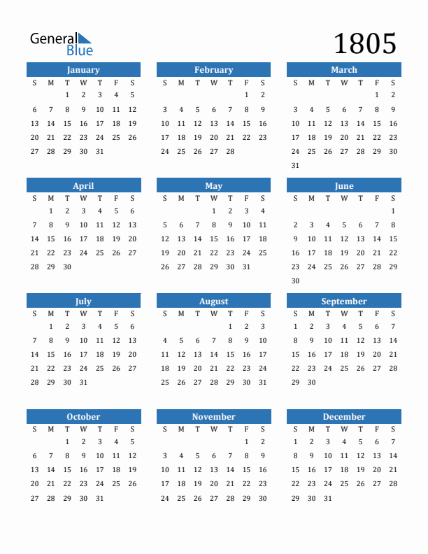 1805 Calendar