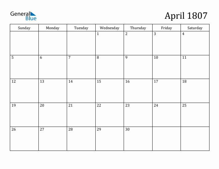 April 1807 Calendar