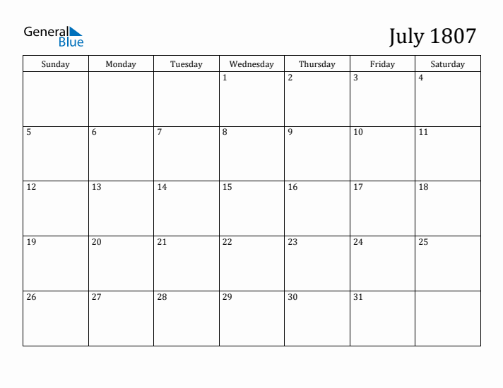 July 1807 Calendar