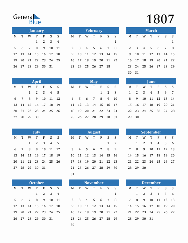 1807 Calendar