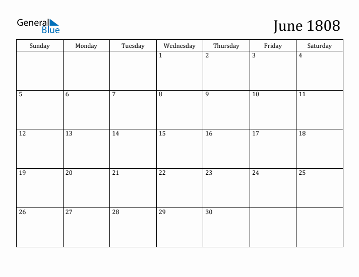 June 1808 Calendar