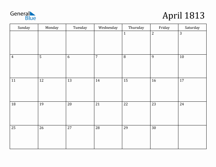 April 1813 Calendar