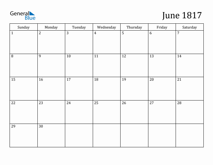 June 1817 Calendar