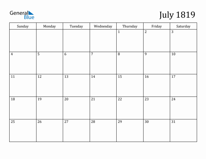 July 1819 Calendar